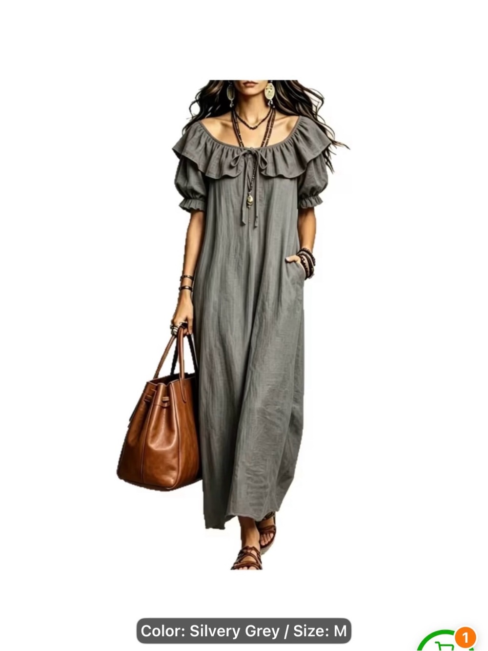 Off-Shoulder Ruffle Maxi Dress - Gray - Picture 2 of 8